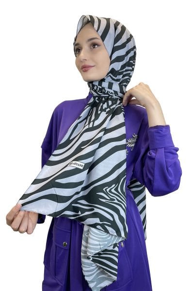 Siyane Scarf Pamuk Soft Şal - Zebra Desenli Pamuklu Şal 01157 GRİ