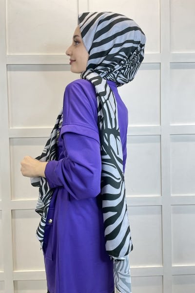 Siyane Scarf Cotton Soft Shawl - Zebra Patterned Cotton Shawl 01157 GRAY