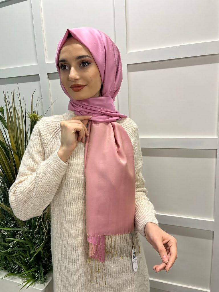 Qoza By İpekevi Çift Taraflı Şal - Solid Tek Renk Modal İpek Şal 6848 ŞEKER PEMBESİ