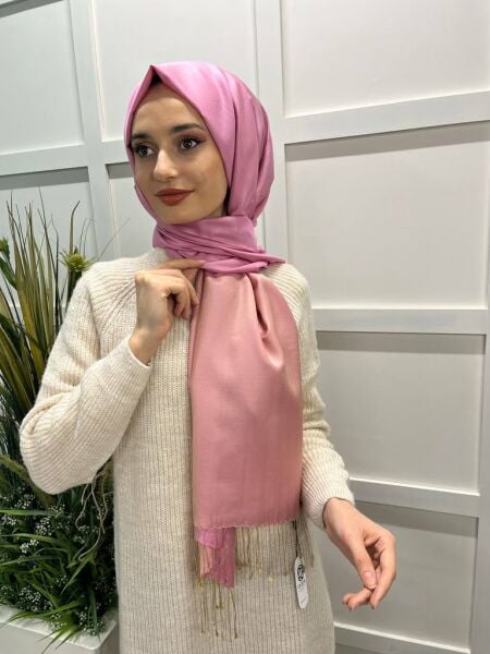 Qoza By İpekevi Çift Taraflı Şal - Solid Tek Renk Modal İpek Şal 6848 ŞEKER PEMBESİ