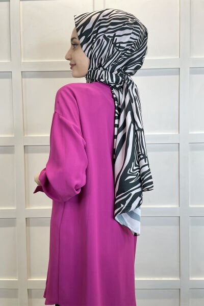 Siyane Scarf Pamuk Soft Şal - Zebra Desenli Pamuklu Şal 01157 AÇIK PUDRA