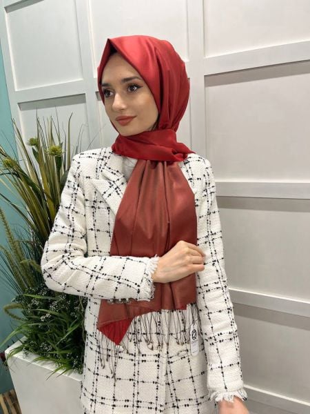 Qoza By İpekevi Double Sided Modal-Silk Single Color Solid Shawl 6848 MOUNTAIN STRAWBERRY
