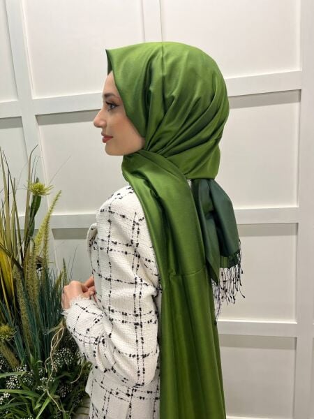 Qoza By İpekevi Double Sided Modal-Silk Single Color Solid Shawl 6848 GREEN