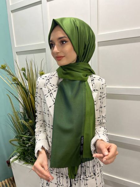 Qoza By İpekevi Double Sided Modal-Silk Single Color Solid Shawl 6848 GREEN