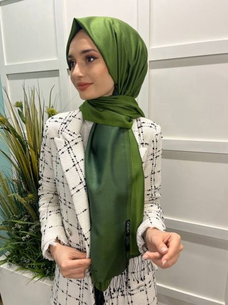Qoza By İpekevi Double Sided Modal-Silk Single Color Solid Shawl 6848 GREEN