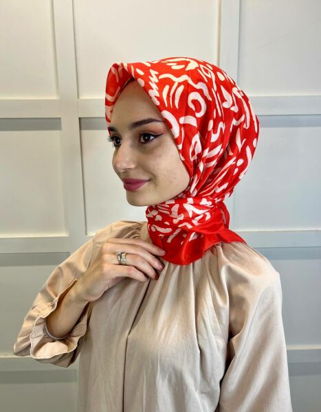 Siyane Scarf Modern Çzgi Desenli, Rahat Kullanım Pamuk Soft Eşarp 00945 ORANGE