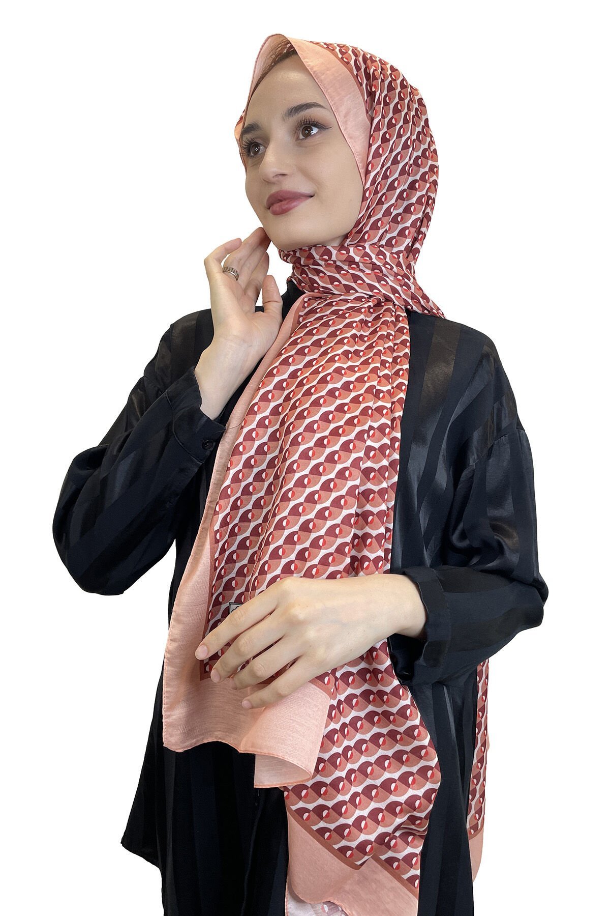 Siyane Scarf Cotton Soft Shawl - Geometric Patterned Cotton Shawl 01156 SALMON