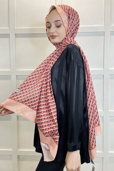 Siyane Scarf Cotton Soft Shawl - Geometric Patterned Cotton Shawl 01156 SALMON