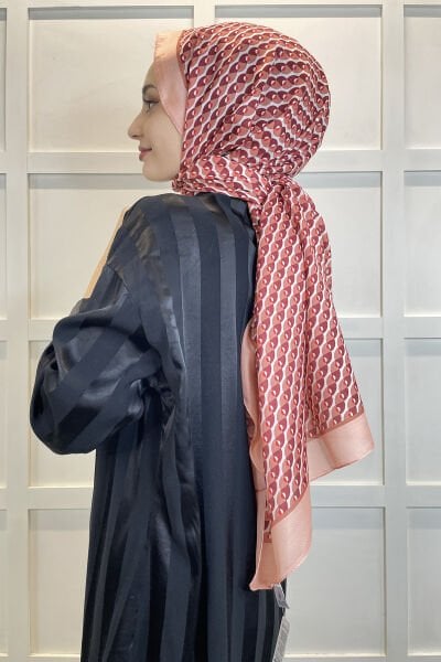 Siyane Scarf Cotton Soft Shawl - Geometric Patterned Cotton Shawl 01156 SALMON