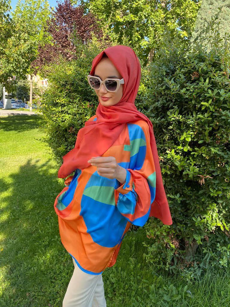 Siyane Scarf Kendinden Kırışık Kumaş Tek Renk Jazz Şal 00516 NAR ÇİÇEĞİ