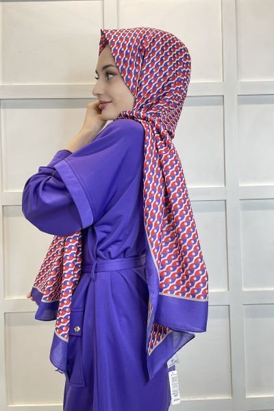 Siyane Scarf Cotton Soft Shawl - Geometric Patterned Cotton Shawl 01156 PURPLE