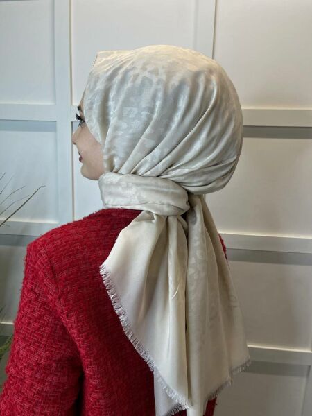 Siyane Scarf Pamuk Jakar Leopar Desen Şal 00964 AÇIK BEJ