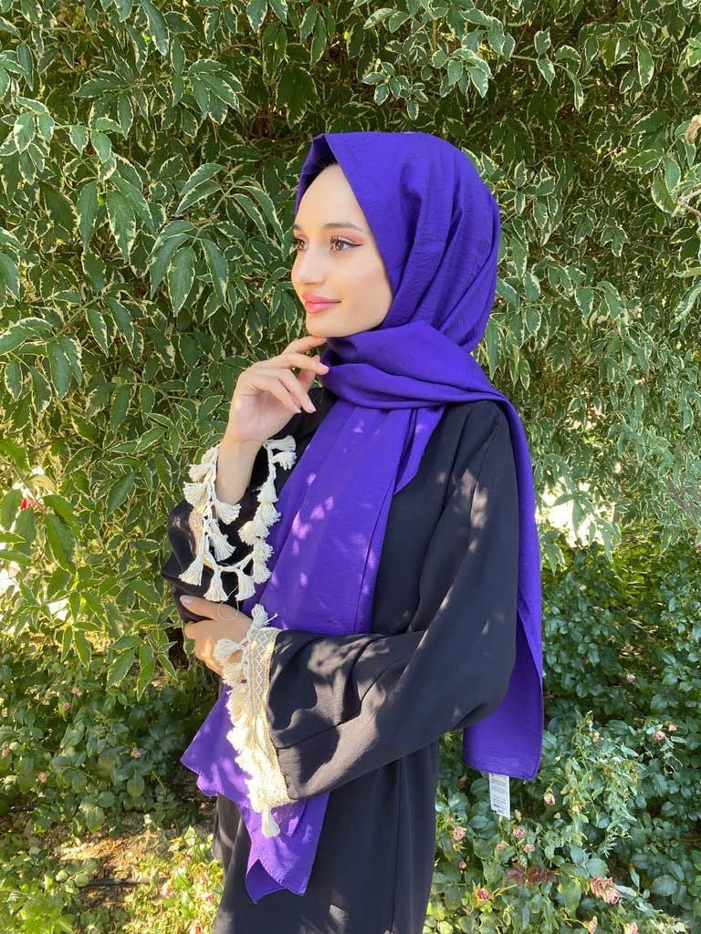 Siyane Scarf Kendinden Kırışık Kumaş Tek Renk Jazz Şal 00516 MOR