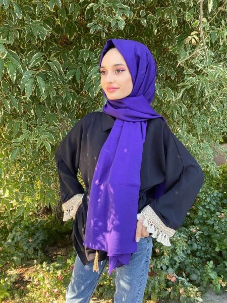 Siyane Scarf Self-Crinkled Fabric Single Color Jazz Shawl 00516 PURPLE