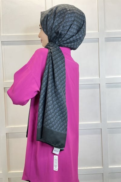 Siyane Scarf Cotton Soft Shawl - Geometric Patterned Cotton Shawl 01156 ANTHRACITE
