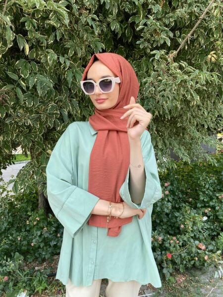Siyane Scarf Self-Crinkled Fabric Single Color Jazz Shawl 00516 TILE