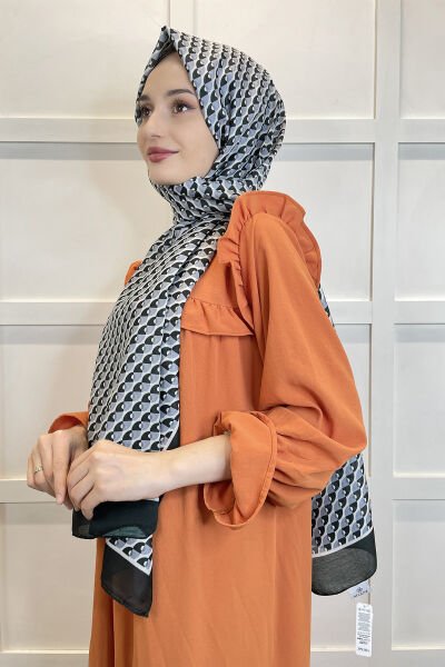Siyane Scarf Cotton Soft Shawl - Geometric Patterned Cotton Shawl 01156 BLACK WHITE