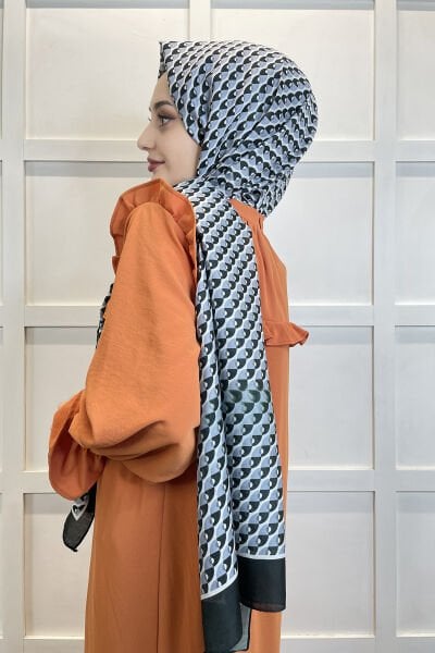 Siyane Scarf Cotton Soft Shawl - Geometric Patterned Cotton Shawl 01156 BLACK WHITE