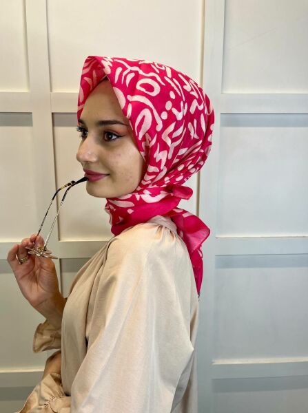 Siyane Scarf Modern Çzgi Desenli, Rahat Kullanım Pamuk Soft Eşarp 00945 PEMBE