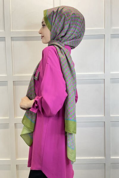 Siyane Scarf Cotton Soft Shawl - Geometric Patterned Cotton Shawl 01156 MILITARY GREEN