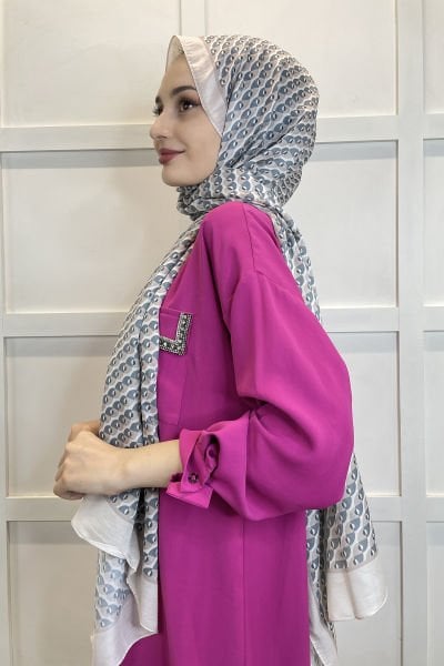 Siyane Scarf Cotton Soft Shawl - Geometric Patterned Cotton Shawl 01156 CREAM