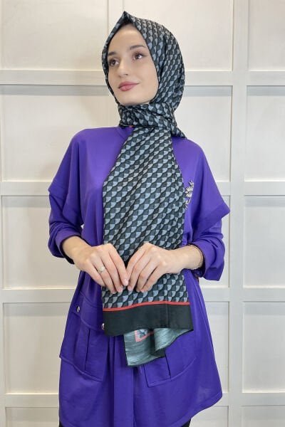 Siyane Scarf Cotton Soft Shawl - Geometric Patterned Cotton Shawl 01156 BLACK
