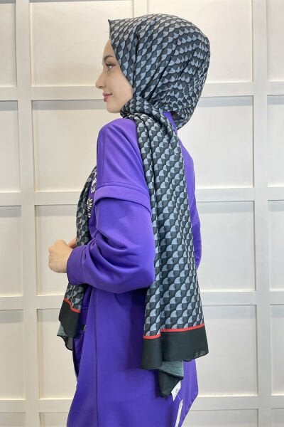 Siyane Scarf Cotton Soft Shawl - Geometric Patterned Cotton Shawl 01156 BLACK