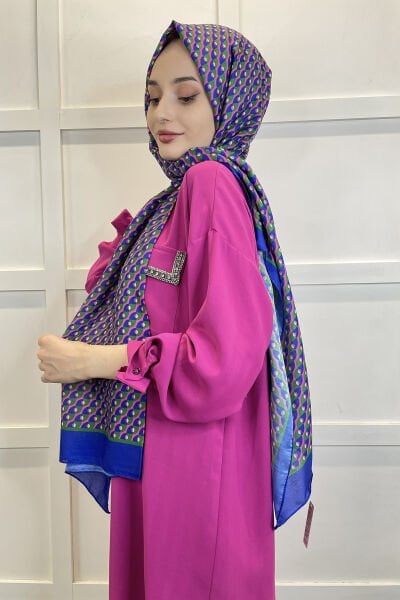 Siyane Scarf Cotton Soft Shawl - Geometric Patterned Cotton Shawl 01156 PINK