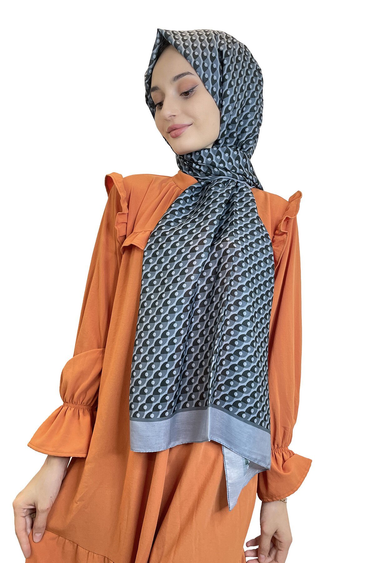 Siyane Scarf Cotton Soft Shawl - Geometric Patterned Cotton Shawl 01156 SMOKED