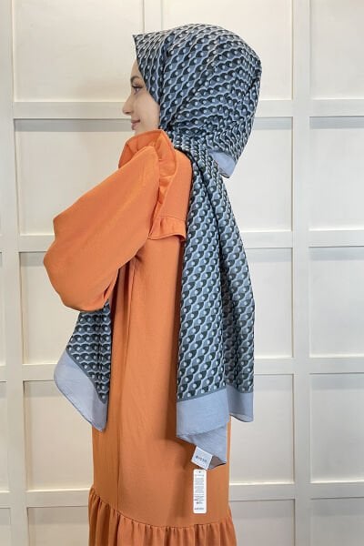 Siyane Scarf Cotton Soft Shawl - Geometric Patterned Cotton Shawl 01156 SMOKED