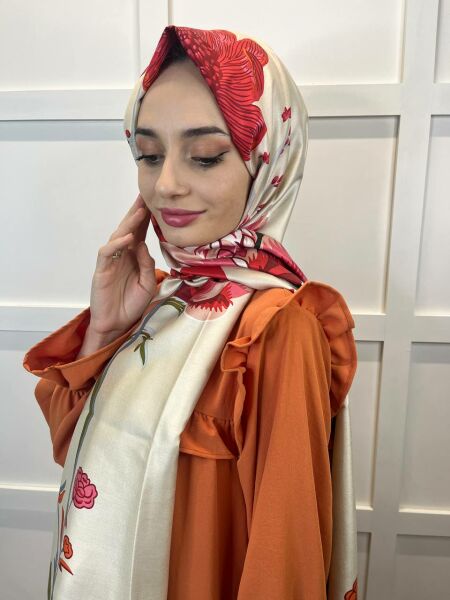 İpekevi Amaryllis Patterned 100% Silk Shawl 8023 CREAM