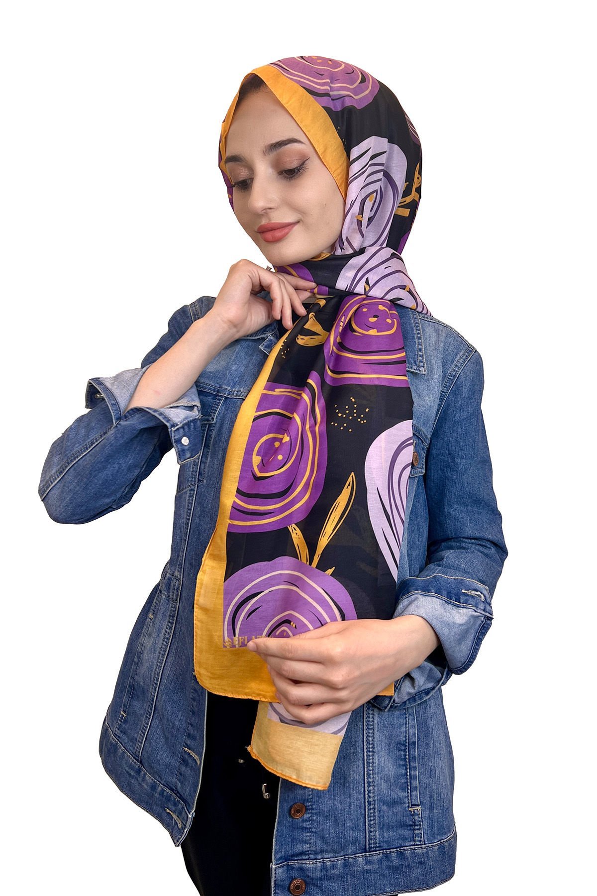 Cotton Shawl - Patterned Thin Seasonal Cotton Soft Shawl 01002 MUSTARD