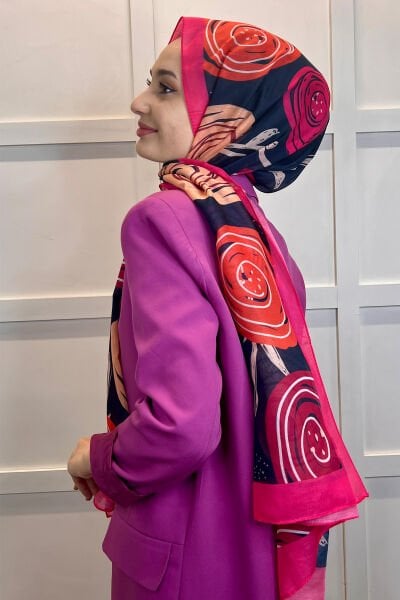 Cotton Shawl - Patterned Thin Seasonal Cotton Soft Shawl 01002 FUCHSIA