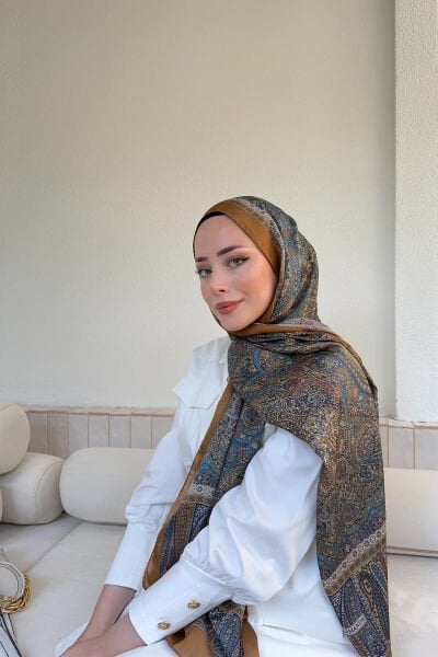 Armanda Retro Desen Etnik Vual Vintage Şal KARAMEL