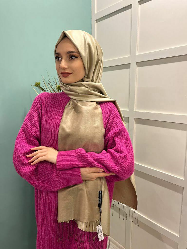 İpekevi Çift Taraflı İpek Şal - Classic Tek Renk Çift Taraflı Şal 00927 OSMANLI BEJİ
