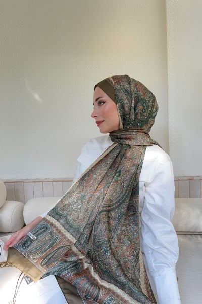 Armanda Retro Desen Etnik Vual Vintage Şal HAKİ