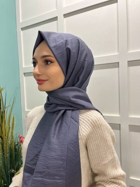 Siyane Scarf Kendinden Kırışık Kumaş Tek Renk Jazz Şal 00516 DUMAN