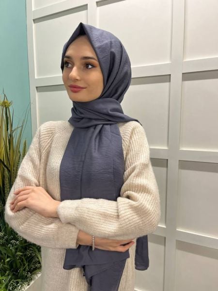 Siyane Scarf Self-Crinkled Fabric Single Color Jazz Shawl 00516 DUMAN