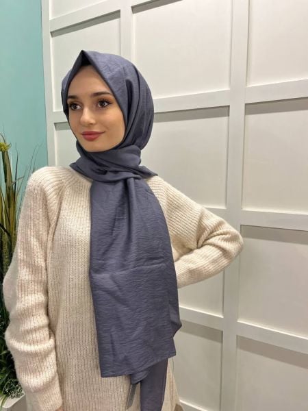 Siyane Scarf Kendinden Kırışık Kumaş Tek Renk Jazz Şal 00516 DUMAN
