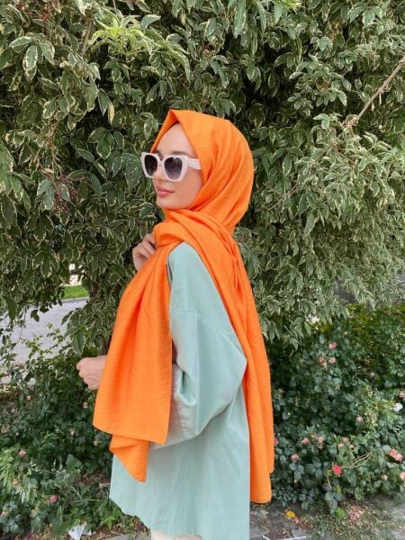 Siyane Scarf Self-Crinkled Fabric Single Color Jazz Shawl 00516 ORANGE