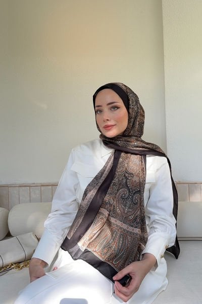 Armanda Retro Desen Etnik Vual Vintage Şal VİZON