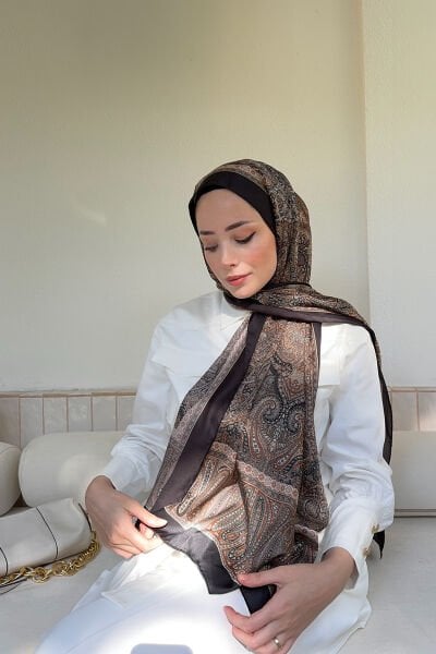Armanda Retro Desen Etnik Vual Vintage Şal VİZON