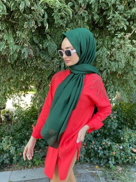 Siyane Scarf Self-Crinkled Fabric Single Color Jazz Shawl 00516 EMERALD