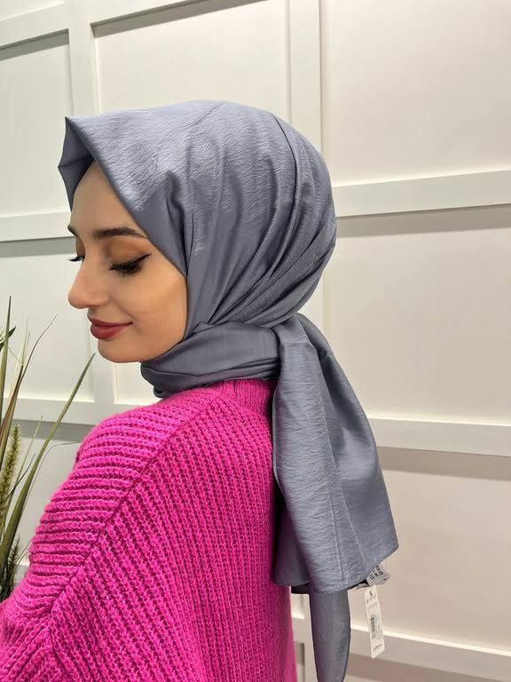 Siyane Scarf Kendinden Kırışık Kumaş Tek Renk Jazz Şal 00516 GRİ