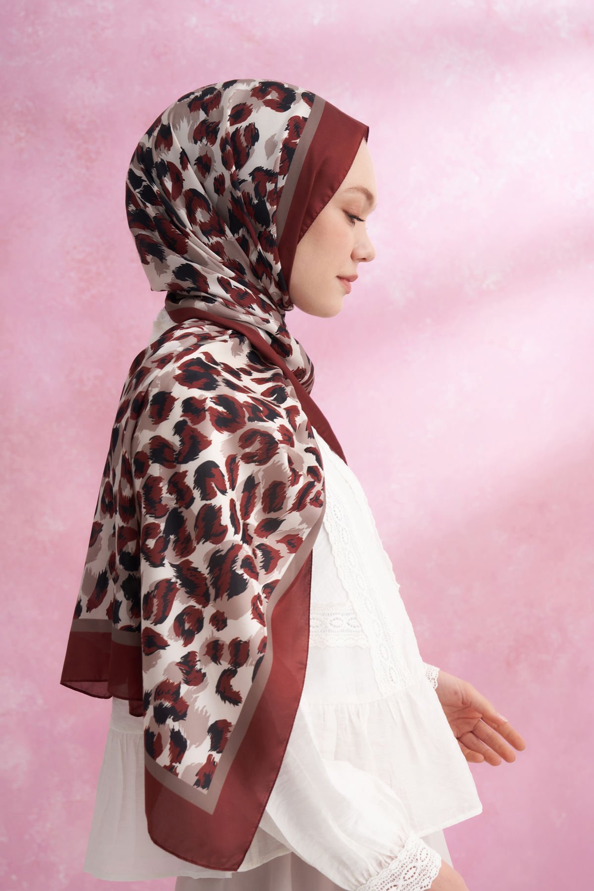 Armanda Leopar Desenli Vual Şal Multi Desen BORDO