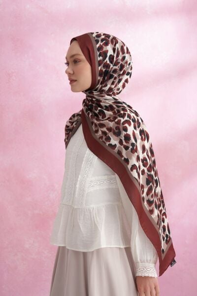 Armanda Leopar Desenli Vual Şal Multi Desen BORDO