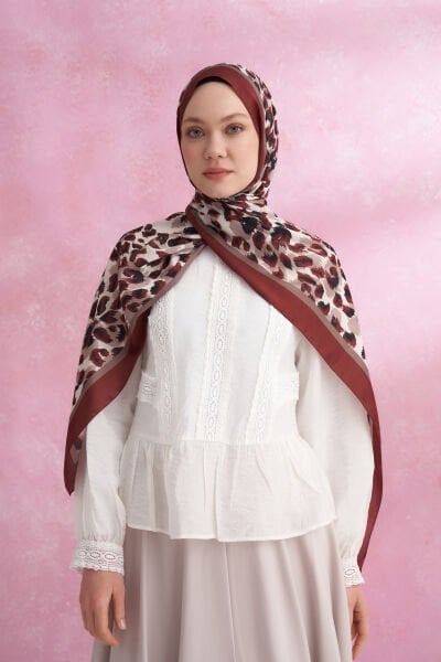 Armanda Leopar Desenli Vual Şal Multi Desen BORDO