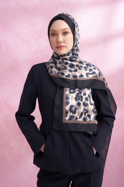 Armanda Leopar Desenli Vual Şal Multi Desen LACİVERT VİZON