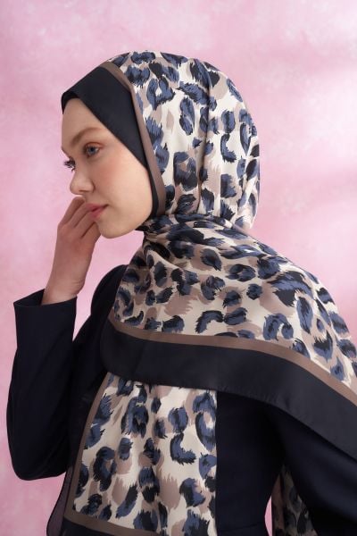 Armanda Leopar Desenli Vual Şal Multi Desen LACİVERT VİZON