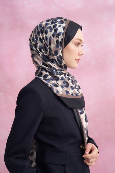 Armanda Leopar Desenli Vual Şal Multi Desen LACİVERT VİZON